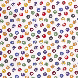 Cotton Print Fabric | Pool Balls White