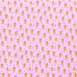 Cotton Print Fabric | Bird House Candy Pink