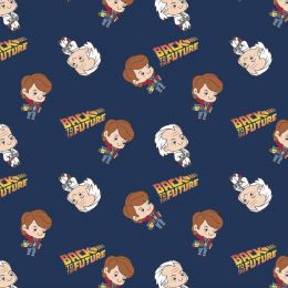 Licensed Cotton Fabric | Back To The Future - Chibi Marty & Doc Navy