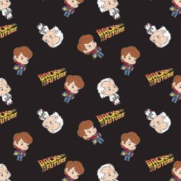 Licensed Cotton Fabric | Back To The Future - Chibi Marty & Doc Black