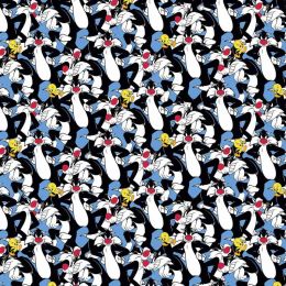 Licensed Cotton Fabric | Loony Tunes - Slyvester & Tweety Blue