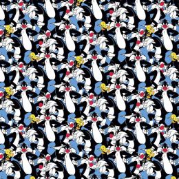 Licensed Cotton Fabric | Loony Tunes - Slyvester & Tweety Blue