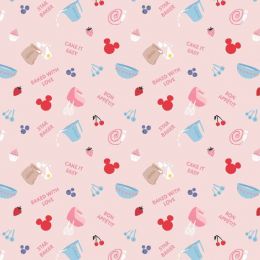 Licensed Cotton Fabric | Mickey Mouse - Baked With Love Blush