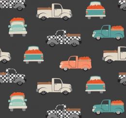 Cotton Fabric Print | Harvest Delivery Charcoal