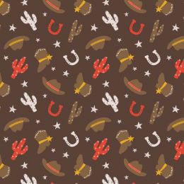 Cotton Fabric Print | Western Toss Brown