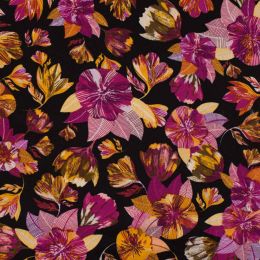 Viscose Twill Fabric | Leaves Fuchsia
