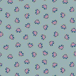 Coronation Day Fabric | Union Jack Hearts Blue - Gold Metallic