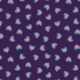 Coronation Day Fabric | Union Jack Hearts Purple - Gold Metallic