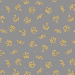Coronation Day Fabric | Crowns Silver - Gold Metallic
