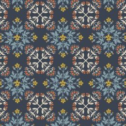 Majolica Lewis & Irene Fabric | Floral Tile Dark Blue