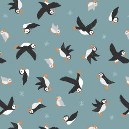 Puffin Bay Lewis & Irene Fabric | Puffins Blue