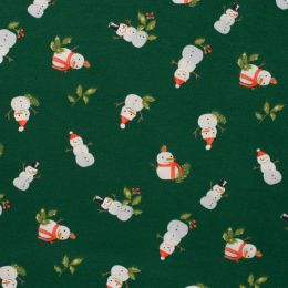 Christmas Jersey Fabric | Snowmen - Green