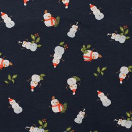 Christmas Jersey Fabric | Snowmen - Navy
