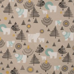 Christmas Jersey Fabric | Festive Polar Bears - Beige