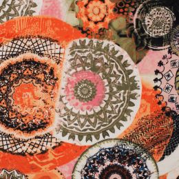 Viscose Challis Fabric | Foil Graphic Circles Orange