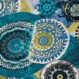 Viscose Challis Fabric | Foil Graphic Circles Turquoise