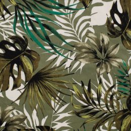 Cotton Sateen Stretch Print - Dressweight | Leaves Khaki