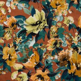 Cotton Sateen Stretch Print - Dressweight | Flowers Terracota