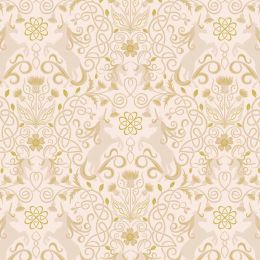 Celtic Faeries Lewis & Irene Fabric | Unicorn Cream Gold Metallic