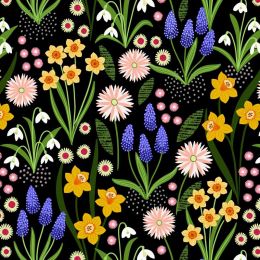 Spring Flowers Lewis & Irene Fabric | Spring Flowers Black