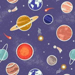 Space Glow Lewis & Irene Fabric | Planets Galaxy Purple Glow