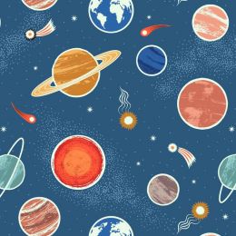 Space Glow Lewis & Irene Fabric | Planets Space Blue Glow