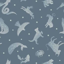 Space Glow Lewis & Irene Fabric | Constellations Grey Blue Glow
