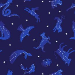 Space Glow Lewis & Irene Fabric | Constellations Bright Dark Blue Glow