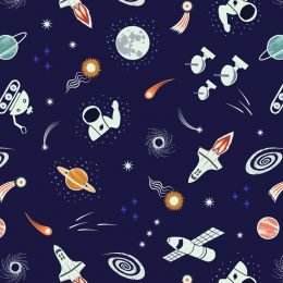 Space Glow Lewis & Irene Fabric | Small Things Space Dark Blue Glow