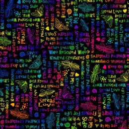 Laurel Burch kindred Canine Fabric | Spread Love Black