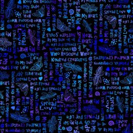 Laurel Burch kindred Canine Fabric | Spread Love Royal Blue