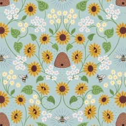 Sunflowers Lewis & Irene Fabric | Bee Hive Pale Blue