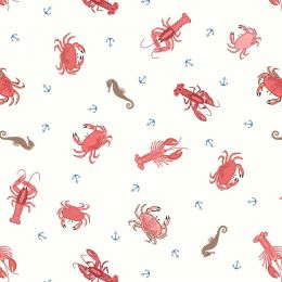Small Things Coastal Fabric | Crab, Lobster & Seahorses Cream