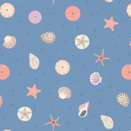 Small Things Coastal Fabric | Seashells Blue
