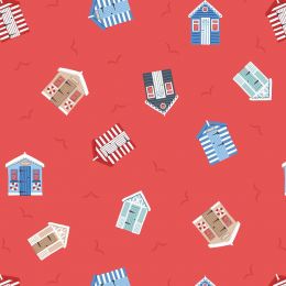 Small Things Coastal Fabric | Beach Huts Light Red