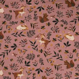 Cotton Rich Jersey Fabric | Leaves & Animals Nude