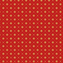 Yuletide Lewis & Irene Fabric | Stars Red Gold Metallic