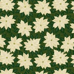 Yuletide Lewis & Irene Fabric | Poinsettia Green Gold Metallic