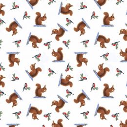 Tomtens Forest Friends Lewis & Irene Fabric | Squirrels White