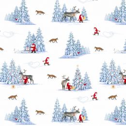 Tomtens Forest Friends Lewis & Irene Fabric | Foxes White