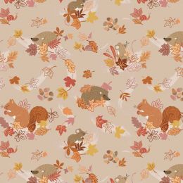 Cassandra Connolly Squirrelled Away Fabric | Hide & Squeak Light Taupe