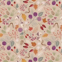 Cassandra Connolly Squirrelled Away Fabric | Woodland Harvest Light Taupe