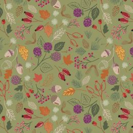 Cassandra Connolly Squirrelled Away Fabric | Woodland Harvest Moss Green