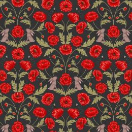 Poppies Lewis & Irene Fabric | Mirrored Poppies Charcoal