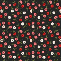 Poppies Lewis & Irene Fabric | Multi Poppies Dark Charcoal
