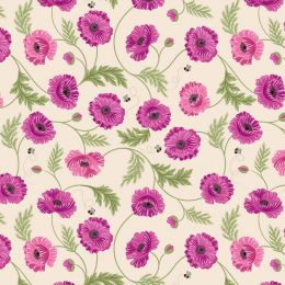 Poppies Lewis & Irene Fabric | Large Poppy & Bee Cream