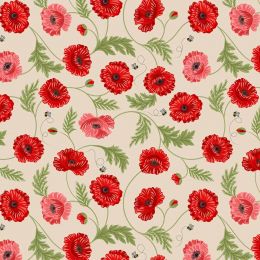 Poppies Lewis & Irene Fabric | Large Poppy & Bee Natural