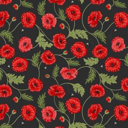 Poppies Lewis & Irene Fabric | Large Poppy & Bee Charcoal