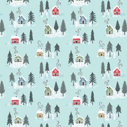 Snow Day Flannel Lewis & Irene | Snowy Houses Icy Blue
