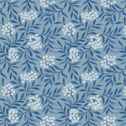 Brensham Lewis & Irene Fabric | Floral Leaves Grey Blue